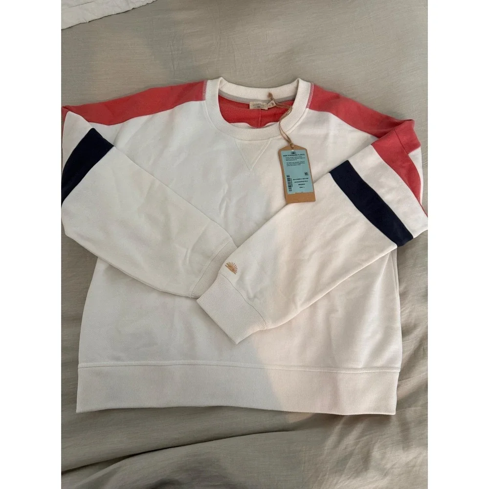 NWT Faherty High Standard Fleece Varsity Crew Rosewood Field Colorblock  L Retro - Picture 2 of 7